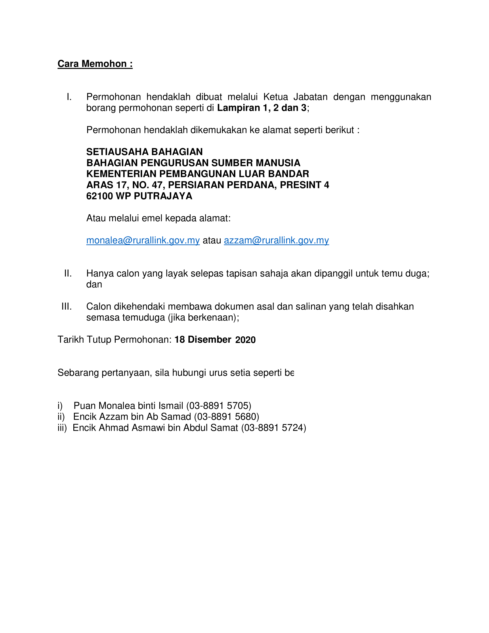 Alamat Surat Menyurat Menteri Kplb Malaysia