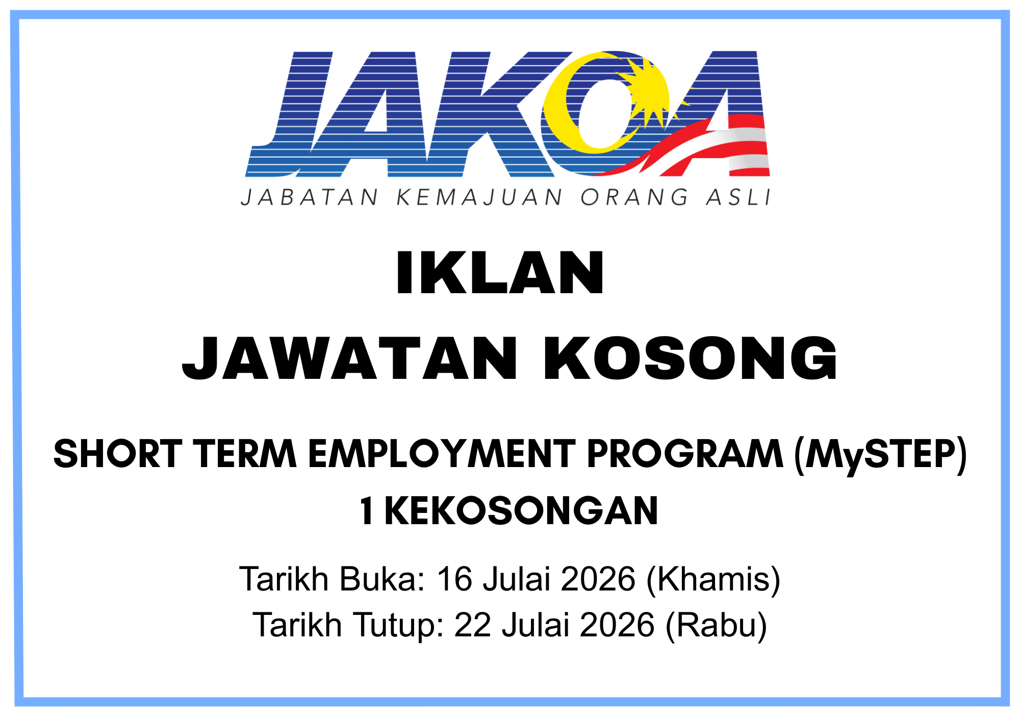 IKLAN JAWATAN KOSONG (Pegawai Pentadbiran)